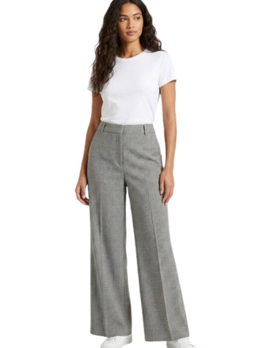 Loft Wool Glen Plaid Trousers Ann Wide Legged Lined Black White Career, size 8